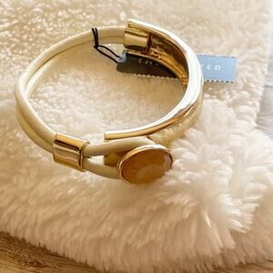The Limited Bangle Bracelet Gold Tone Cream Faux Leather New